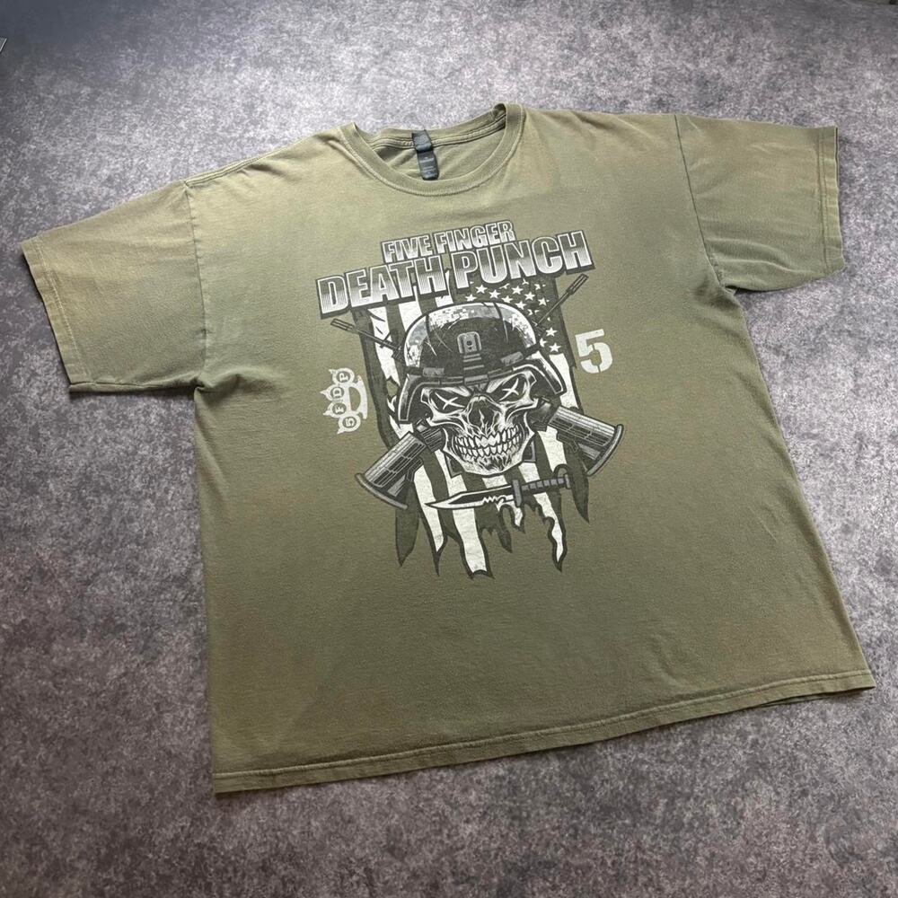 Five Finger Death Punch Men’s XL Military Green Skull Graphic Band Tee
